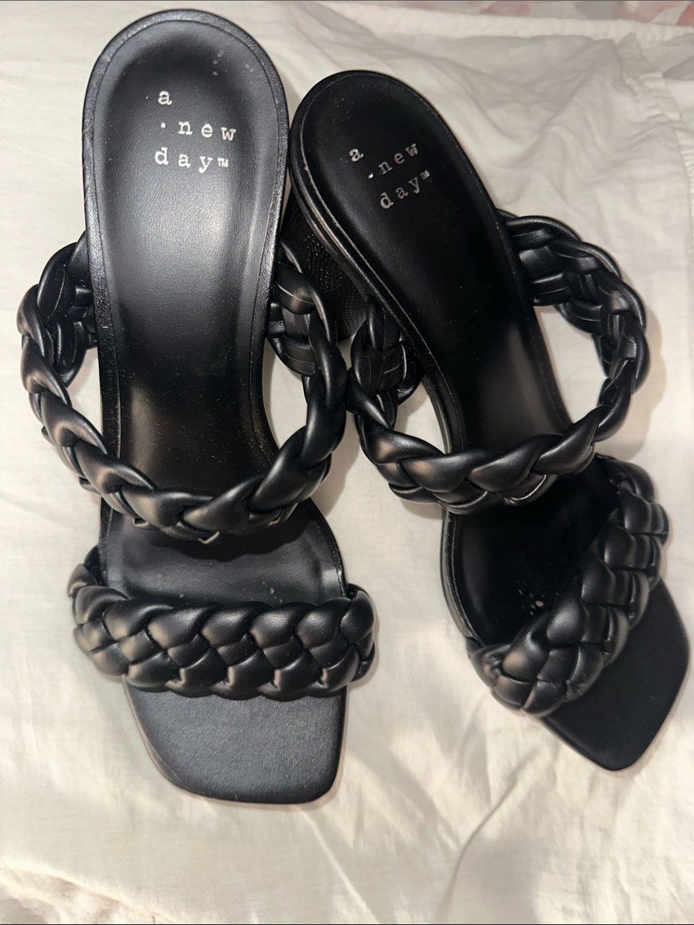a new day Black Braided Double-Strap Slide Heels